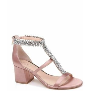 Jewel Badgley Mischka Janica Sandal Dress Shoes 9 Pink Rhinestones T-Strap